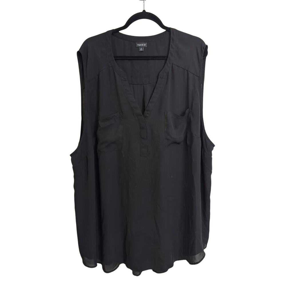 Torrid Blouse Womens 5X Black Harper Georgette Sleeveless V-Neck Button Front
